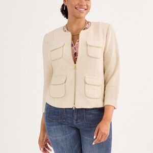 CAbi Cream Textured Zip-Front Jacket